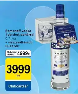 Tesco Romanoff vodka 1 db shot pohárral ajánlat