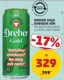 PENNY Dreher Gold Dobozos Sör ajánlat
