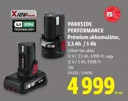 Lidl PARKSIDE PERFORMANCE Prémium akkumulátor, 2,5 Ah / 5 Ah ajánlat