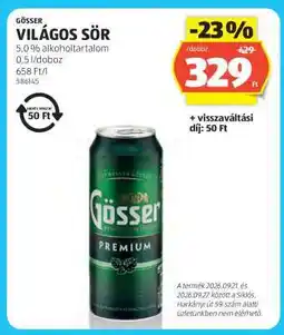 ALDI GÖSSER Világos sör ajánlat