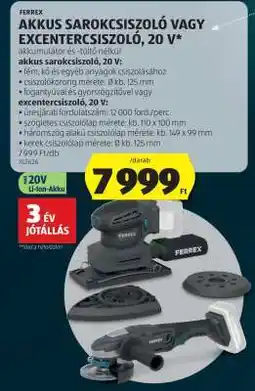 ALDI FERREX AKKUS SAROKCSISZOLÓ VAGY EXCENTERCSISZOLÓ, 20 V ajánlat