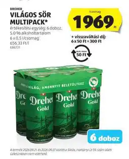 ALDI Dreher Világos Sör Multipack ajánlat