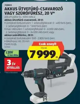 ALDI FERREX AKKUS ÜTVEFÚRÓ-CSAVAROZÓ VAGY SZÚRÓFŰRÉSZ, 20 V ajánlat