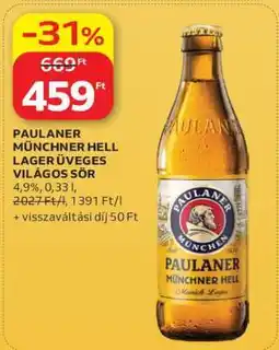 Auchan PAULANER MÜNCHNER HELL LAGER ÜVEGES VILÁGOS SÖR ajánlat