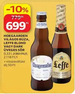 Auchan HOEGAARDEN VILÁGOS BÚZA, LEFFE BLOND VAGY DARK ÜVEGES SÖR ajánlat