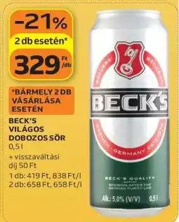 Auchan Beck's Világos Dobozos Sör ajánlat