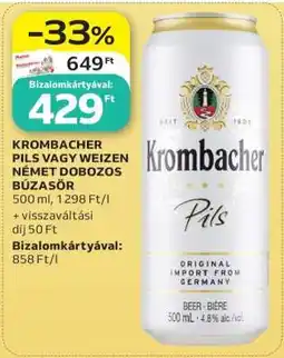 Auchan Krombacher Pils vagy Weizen Német Dobozos Búzasör ajánlat
