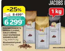 Auchan Douwe Egberts Omnia Classic, Gold Crema vagy Espresso Szemes Kávé ajánlat