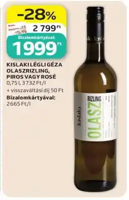 Auchan KISLAKI LÉGLI GÉZA OLASZRIZLING, PIROS VAGY ROSÉ ajánlat