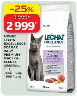 Auchan MONGE LECHAT EXCELLENCE SZÁRAZ VAGY PRÉMIUM MACSKAELEDEL ajánlat