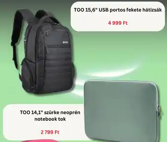 Too 15,6" usb portos fekete hátizsák