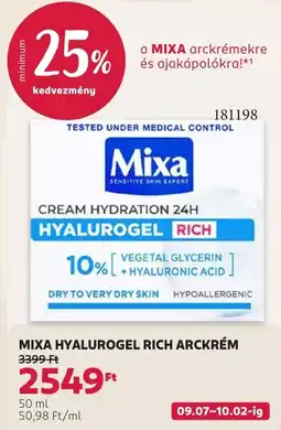 Rossmann Mixa hyalurogel rich arckrém ajánlat