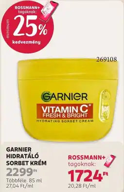 Rossmann Garnier hidratáló sorbet krém ajánlat
