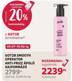 Rossmann got2b smooth operator anti-frizz ápoló hajformázó ajánlat