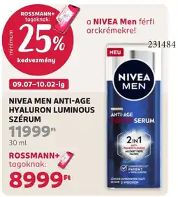 Rossmann Nivea men anti age hyaluron luminous szérum ajánlat