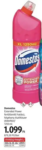 DM Domestos extended power fertőtlenítő hatású, folyékony tisztítószer ajánlat