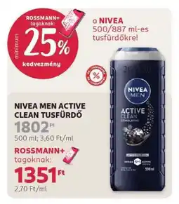 Rossmann NIVEA MEN ACTIVE CLEAN TUSFÜRDŐ ajánlat