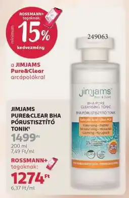 Rossmann JimJams Pure&Clear BHA pórustisztító tonik ajánlat