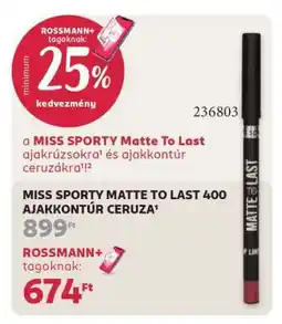 Rossmann MISS SPORTY MATTE TO LAST 400 AJAKKONTÚR CERUZA ajánlat