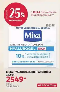 Rossmann MIXA HYALUROGEL RICH ARCKRÉM ajánlat