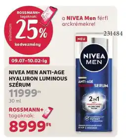Rossmann NIVEA MEN ANTI-AGE HYALURON LUMINOUS SZÉRUM ajánlat