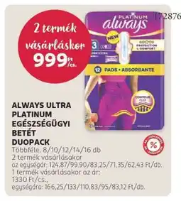 Rossmann ALWAYS ULTRA PLATINUM EGÉSZSÉGÜGYI BETÉT DUOPACK ajánlat