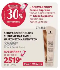 Rossmann SCHWARZKOPF GLOSS SUPREME KARAMELL HAJSZÍNEZŐ HAJFÉNYEZŐ ajánlat