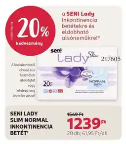 Rossmann SENI LADY SLIM NORMAL INKONTINENCIA BETÉT ajánlat