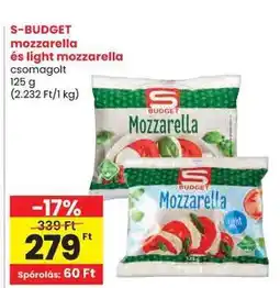 Spar S-BUDGET mozzarella és light mozzarella ajánlat