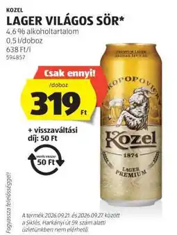 ALDI Kozel Lager Világos Sör ajánlat