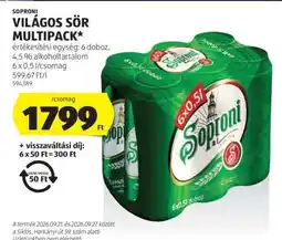 ALDI Soproni világos sör multipack ajánlat