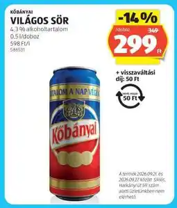 ALDI KŐBÁNYAI Világos sör ajánlat