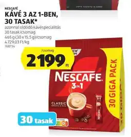 ALDI NESCAFÉ KÁVÉ 3 AZ 1-BEN, 30 TASAK ajánlat