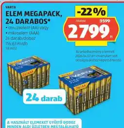 ALDI VARTA Elem Megapack, 24 darabos ajánlat