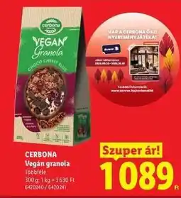 Lidl Cerbona Vegan Granola ajánlat