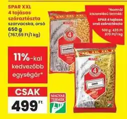 Interspar SPAR XXL 4 tojásos száraztészta szarvacska, orsó ajánlat