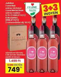 Interspar Juhász I Love Red száraz vörösbor I Love Merlot Rosé száraz rosébor ajánlat