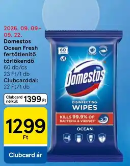 Tesco Domestos fertőtlenítő törlőkendő ajánlat