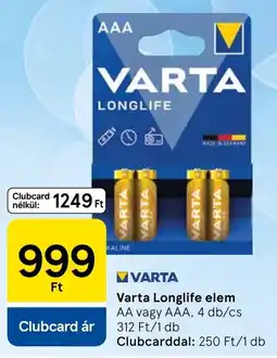 Tesco Varta longlife elem ajánlat