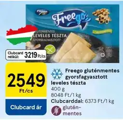 Tesco Freego gluténmentes, gyorsfagyasztott leveles tészta ajánlat