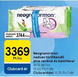 Tesco Neogranormon nedves törlőkendő aloe verával és kamillával ajánlat
