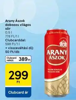 Tesco Arany Ászok dobozos világos sör ajánlat