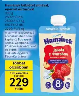 Tesco Hamánek bébiétel almával, eperrel és túróval ajánlat