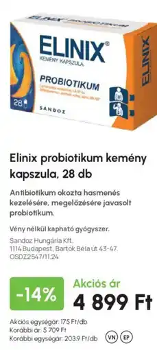 Alma Gyógyszertárak Elinix probiotikum kemény kapszula, 28 db ajánlat
