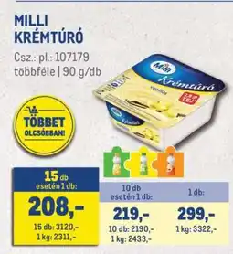 Metro MILLI﻿﻿ Krémtúró ajánlat