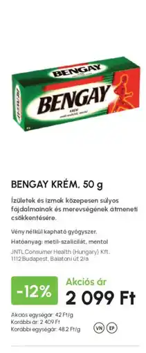 Alma Gyógyszertárak Bengay krém ajánlat