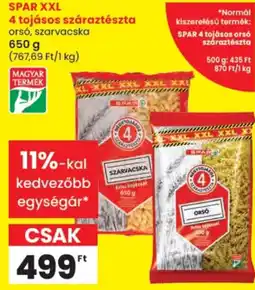 Spar spar xxl 4 tojásos száraztészta ajánlat