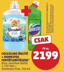 PENNY Coccolino öblítő + Domestos fertőtlenítőszer ajánlat