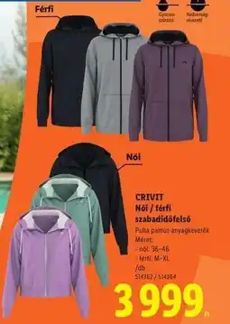 Lidl CRIVIT Női / férfi szabadidőfelső ajánlat