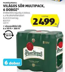 ALDI Pilsner Urquell Világos Sör Multipack, 6 doboz ajánlat